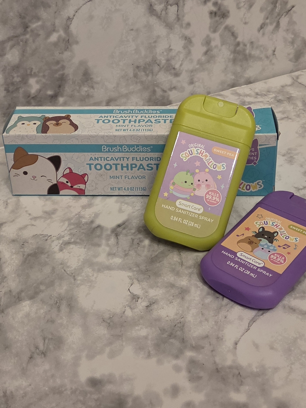 Squishmallows Kids Mint Toothpaste & Hand Sanitizer Set - Green & Purple